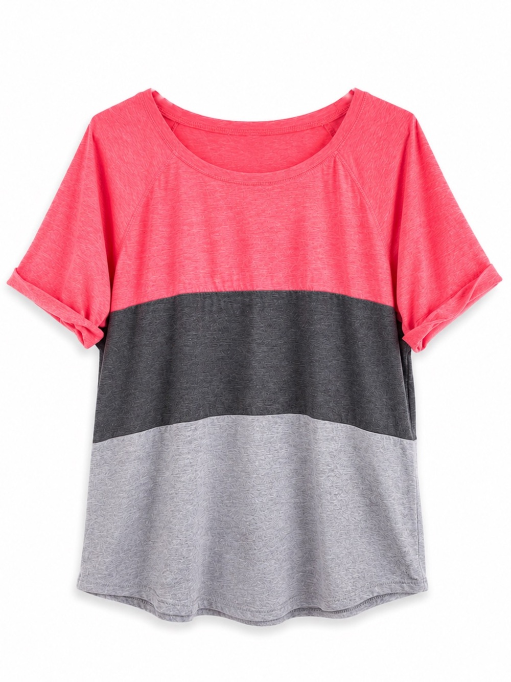 No Label Coral Pink Gray Colorblock Tee 20W Plus Size Short Sleeve